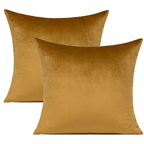 Gold Christmas Decorative Throw Pillow Covers 18x18 Golden Velvet Decorations Brown Room Decor Cushion Cases Home for Couch Patio Sofa Bedroom Car Set of 2
