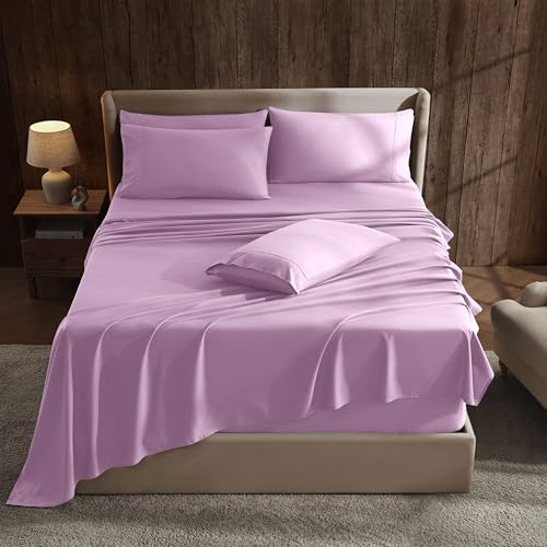 Hearth & Harbor Extra Deep Pocket King Size Sheets Set - 6 Piece - Fits Mattress 18-24 Inches Deep - Lilac