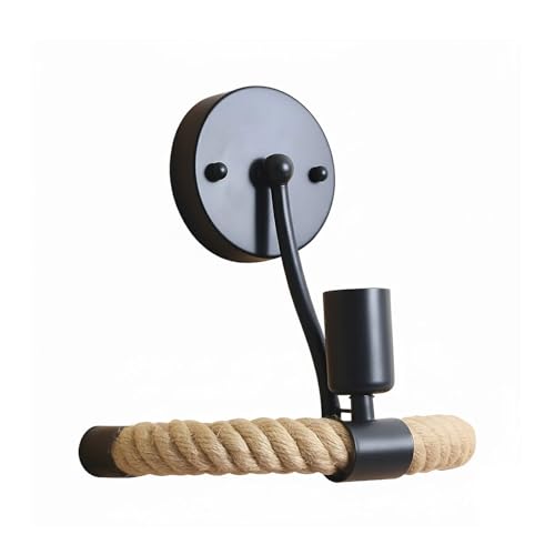 LEDSone Industrial Wall Light, Vintage Black Wall Sconce 180° Adjustable Hemp Rope Wall Lighting E27 for Restaurants Galleries Aisle Kitchen Bedroom