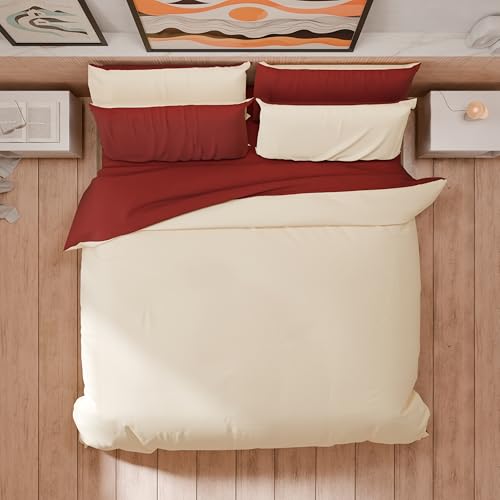 PETTI Artigiani Italiani - Double Duvet Cover Set 200 x 200 cm (2 Pillowcases 63 x 63 cm Included), Soft Microfibre Duvet Cover Set, Plain Cream - Burgundy