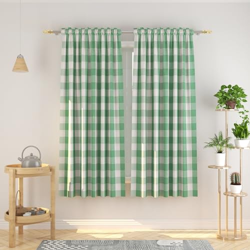Natus Weaver Buffalo Check Curtains 72 inches Long Cotton Basement Green and White Gingham Plaid Kitchen Window Curtain Living Room Checker Drapes Bedroom Rod Pocket Window Treatment 2 Panels