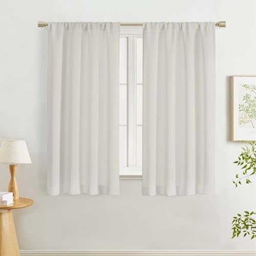 "Lecloud Natural Room Darkening Curtains 54 Inch Length 2 Panels, Solid Energy Thermal Insulating Window Curtains for Bedroom, Rod Pocket Curtain Drapes for Living Room, 40"" W x 54"" L"