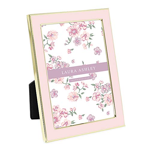 Laura Ashley 4x6 White Enamel, Silver Metal Edge Picture Frame with Easel, Made for Tabletop Display, Desk, Wall Décor, Gallery Art and More (4x6, White w/Silver)