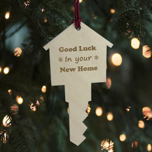 First Christmas In New Home Engraved Wood Bauble, New Home Christmas Tree Decorations, Housewarming Gifts, House Key Hanging Bauble, New Home Gifts For Couple (Design 4)