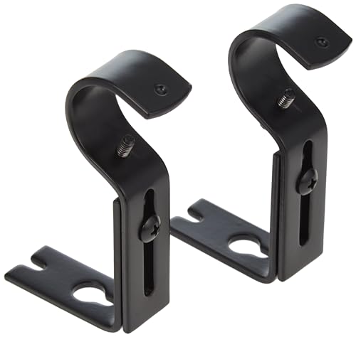 Amazon Basics Metal Curtain Pole Wall Brackets with Adjustable Length of 7 - 11 cm for up to 25 mm Curtain Rod, Set of 2, Black