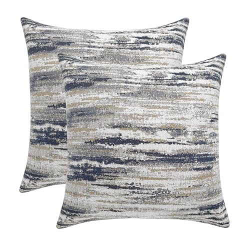 ROMANDECO Jacquard Striped Decorative Throw Pillow Covers Cushions for Couch/Sofa/Bedroom, 2 Pack, 16x16 inch, Navy Blue