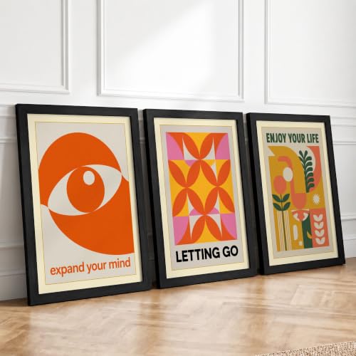 Mindful Living Affirmations Geometric Set of 3 Framed Wall Art Prints A3