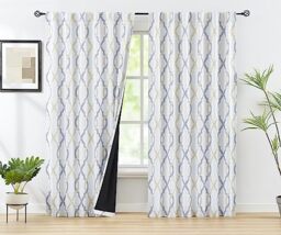 Fmfunctex 100% Blackout Curtains 84 Inches Long for Bedroom, Yellow Grey on White Geometric Patterned Drapes for Living Room, Thermal Insulated Moroccan Window Curtains Rod Pocket/Back tab 2 Panels