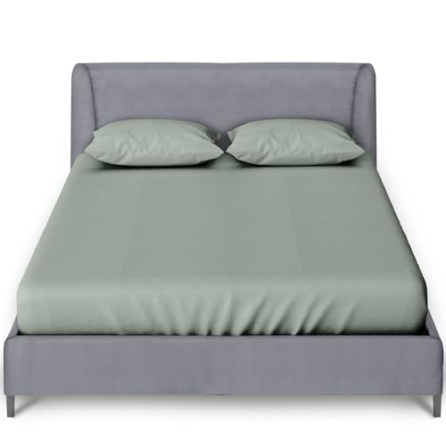 GC GAVENO CAVAILIA Percale Fitted Sheet - Ultra Soft Plain Dyed Bedding Bed Sheet - Super Soft Non Iron Polycotton Single Bed Sheet - Duck Egg