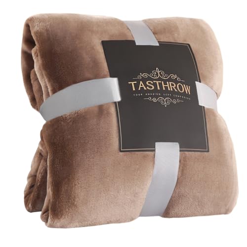 TASTHROW Large Flannel Fleece Throw Blanket, 50??70 Inch - Cozy Lightweight Thick Blanket - All Seasons Suitable for Women, Men and Kids (Two Pack, Lightcoffee)