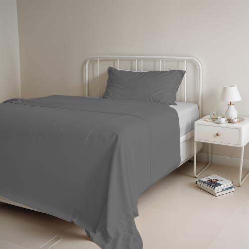 Italian Bed Linen, Bed sheet set, Small double, Light grey/Dark grey