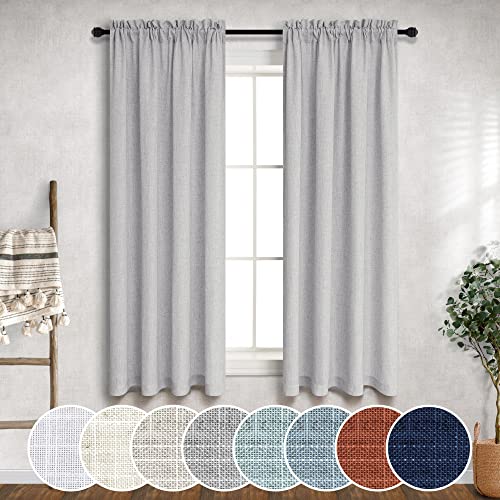 Grey Curtains 38 Inch Width for Kitchen Door 2 Panels Set Rod Pocket Flax Linen Semi Sheer Mini Short Small Window Curtains for Basement Bathroom RV Front Entryway Wide 38 x 45 Inches Long Light Gray