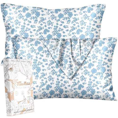Miss Adola Silk Pillow Cases 2 Pack - King Size 20 x 36 Inch Mulberry Silky Pillowcase for Hair and Skin Soft Cute Aesthetic Bed Sleeping Pillow Cover with Zipper for Women, Fresh Flowers
