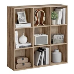 VASAGLE Bookcase, Bookshelf, Storage Shelf with 9 Compartments, Standing Shelf, Cube Shelf, for Living Room, Home Office, Dinning Room, Camel Brown LBC177K01