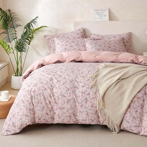 TISPLR King Size Duvet Cover Floral Soft Brushed Microfiber Crinkle Gauze 3 Pieces Floral Bedding Set for All-Season Garden Duvet Cover King with Zipper Closure, Luxury Soft Breathable Comfy