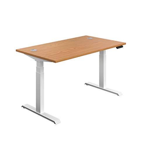 Office Hippo Sit Stand Desk with Electric Twin Motor and Built-in Memory, Engineered Wood, Oak with White Frame, 120 x 80 x 65 to 131 cm