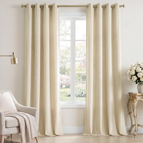StangH Beige Velvet Soundproof Light Dimming Curtains, W62 x L90, 2 Panels - Privacy Window Covering, 300GSM Heavy Velvet, Light Filtering, Rustic, Living Dining Room, Office, Kids Nursery, Bedroom