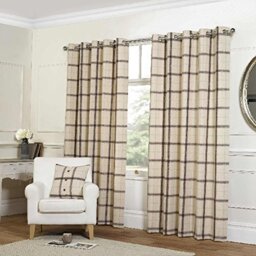 Rapport Home Plaid Check Cream Eyelet Curtains - 90x90/229x229cm