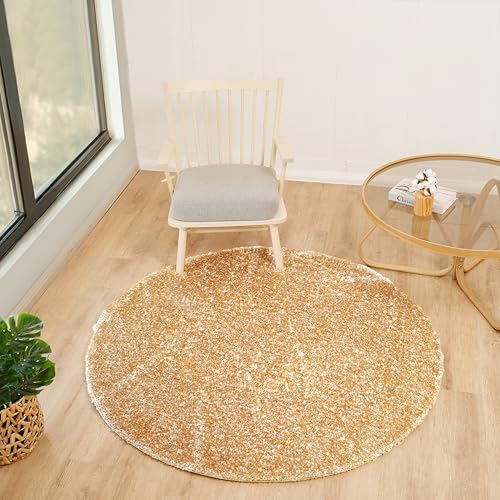 Livabliss Shaggy Rug Shaggy Rug - Modern Berber Rug Living Room 160x160 cm, Soft Shaggy Rugs for Bedroom - Neutral Boho Fluffy Rug, Easy Care Plush Thick Pile - Round Rug, Yellow Rug