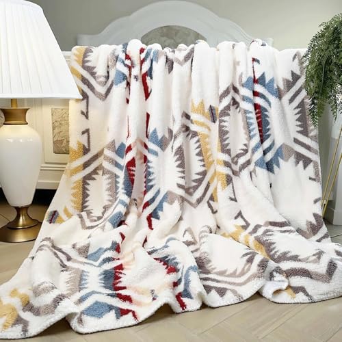 UKELER Boho Sherpa Throw Blanket 60''??80'',Sherpa Fleece Blanket for All Season,Southwestern Aztec Throw Blanket, Native American Cozy Blanket for Bed/Couch/Sofa/Office/Camping