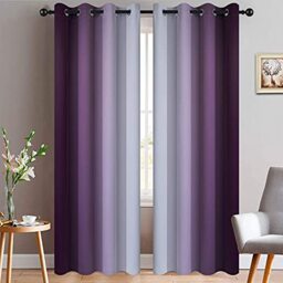 Yakamok Room Darkening Ombre Curtains 84 Inch Length, Purple and Greyish White Thermal Insulated Gradient Color Curtains,Light Blocking Grommet Window Drapes for Bedroom,52 Inch Width,2 Panels