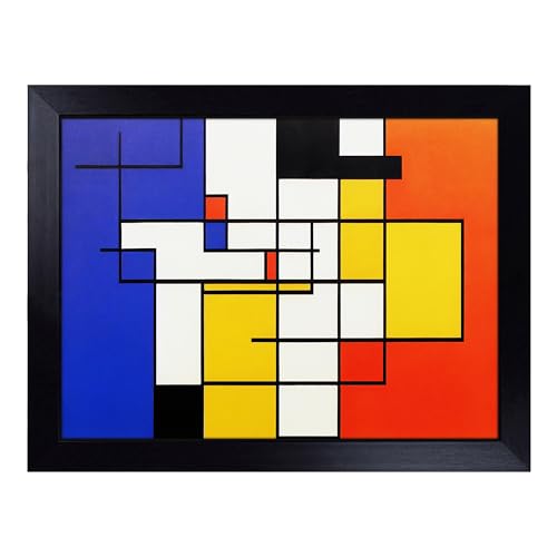 Lap Tray with Bean Bag Cushion, Abstract Cubism Art - Handmade in the UK, Raised Wooden Edge, Padded Cushion, Heat-Resistant Wipe-Clean Surface, for Meals, Laptops and Crafts