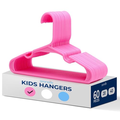 SereneLife 60 Pack Plastic Kids Hangers, Non-Slip for Closet,Thin Design - Non-Slip Hanger for Nursery, Wardrobe & Closet, Space-Saving Lightweight Design, Infant, Toddler, Child, Newborn Clothing