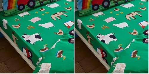 Catherine Lansfield Kids Farmyard Animals Junior Fitted Sheet Green (Pack of 2)