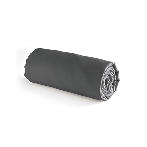 Pure Cotton - 100% Cotton Satin Fitted Sheet - Elegant and Soft Bed Linen - Standard 100 by Oeko-TEX - Washable at 40°C - 90 x 200 x 30 cm - Plain Dark Grey