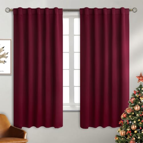 BGment Christmas Red Curtains 63 Inch Length - Rod Pocket and Back Tab Blackout Curtains Thermal Room Darkening Curtains for Living Room/Bedroom, 2 Panels (42 x 63 Inch, Burgundy Red)