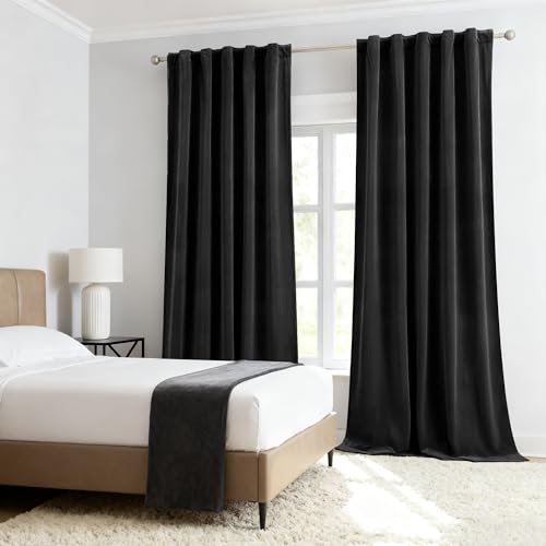 "Treatmentex Black Velvet Curtains for Bedroom Living Room 95"" Long Room Darkening Curtains for Bedroom Cotton Feel Soft Window Draperies, Back Tab and Rod Pocket Top, 42"" W x 2Panels"