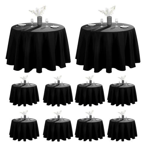 Vidafete 10 Pack 132inch Round Tablecloth Polyester Table Cloth???Stain Resistant and Wrinkle Polyester Dining Table Cover for Kitchen Dinning Party Wedding Rectangular Tabletop Buffet Decoration(Black)