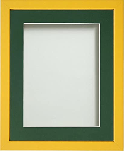 Frame Company Jellybean Range Mustard Yellow Wooden 8x8 inch Picture Photo Frame with Bottle Green Mount for Image 5x5 inch * Choice of Colours & Sizes* Fitted with Perspex