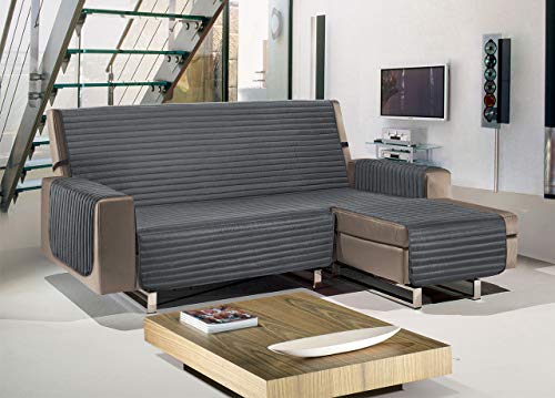 BIANCHERIAWEB Best Sofa Cover with Peninsula 280 cm Dark Grey Reversible Sofa Cover Quilted Waterproof Stain Resistant Machine Washable Sofa Cover