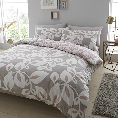 Catherine Lansfield Inga Leaf Blush Duvet Cover Set 140 x 220 cm + 65 x 65 cm