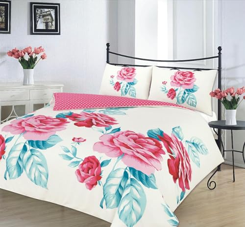 Kampala Hill Isabella Pink Teal Duvet Cover Set Floral Themed Double Bedding Set