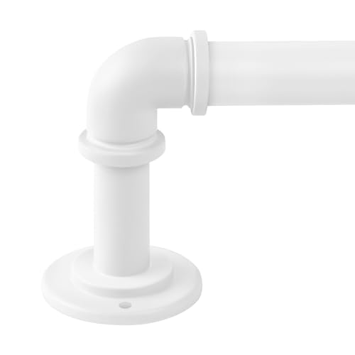 OLV White Industrial Curtain Rods for Windows 48 to 84 Inch(4 to 7 Feet), 1 Inch Diameter Blackout Wrap Around Adjustable Heavy Duty Window Drapery Rods, Indoor and Outdoor