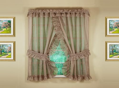 "Today's Curtain, Emelia Priscilla Sheer Pair 60"" W x 63"" L, Taupe, 5-Piece-Set"