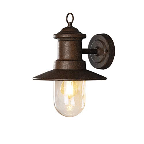 Konstsmide Outdoor Lights Napoli Down Outdoor Wall Light Ships Light/1 x 60 W E27 Max Wall Lamp/Clear Glass Globe / IP44 / Outside Light Rust Finish Steel