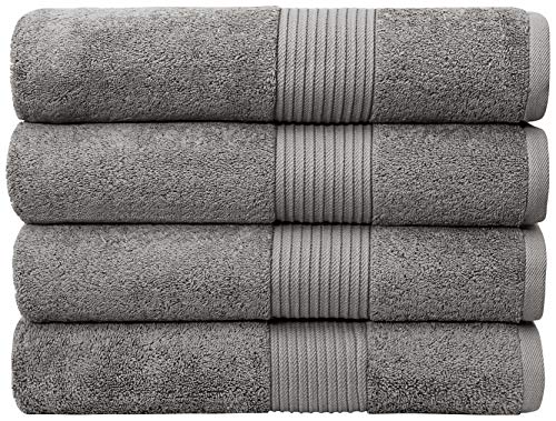 "Bliss Luxury Combed Cotton Bath Towels - 34"" x 56""/86 x 142 cm Extra Large Premium Quality Bath Sheet - 650 GSM - Soft, Absorbent (4 Pack, Grey)"