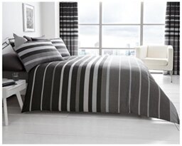 Comfy BLOCK STRIPES Bed Set with Duvet Cover and Pillow Cases, Polyester-Cotton, Grey, King