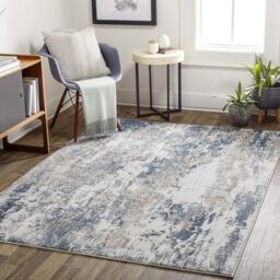 Livabliss Noello Abstract Area Rug, 160 x 213 cm, Sky Blue, Tan & Ivory, 100% Polyester Medium Pile, Durable Jute Backing, Machine Woven Indoor Carpet for Living Room, Bedroom & Dining Room