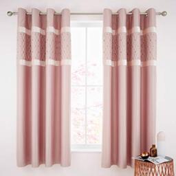 Catherine Lansfield Sequin Cluster Eyelet Curtains 66x90 inch Blush