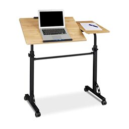 Relaxdays XXL Laptop Table Height Adjustable, 110 x 100 x 50 cm, Wood, Mobile Lecturn, Wheels with Brakes, Notebooks, Projecters, Laptops, 2 Surfaces, Oak Yellow