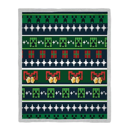 Minecraft Officially Licensed Minecraft Bells Fleece Blanket with Sherpa Backpack - Super Soft - Warm and Super Soft Blanket - for Homes, Kids Rooms, Camping and Camping