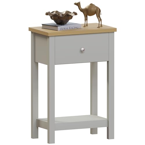 Vida Designs Arlington 1 Drawer Console Table, Engineered Wood, Grey & Oak, H 74 x W 50 x D 30 Cm