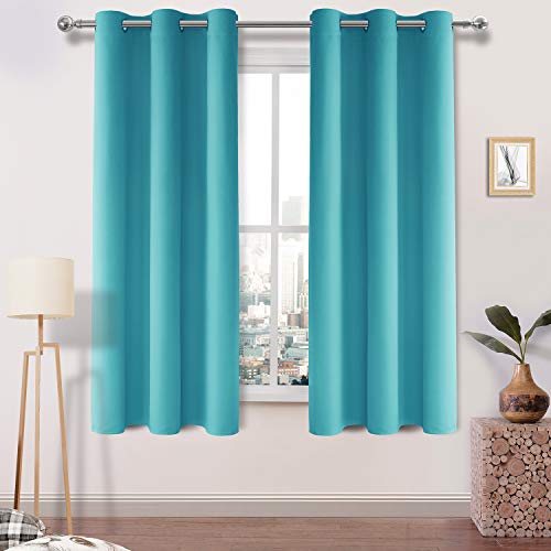 DWCN Turquoise Blackout Curtains for Bedroom, Room Darkening Thermal Insulated Grommet Window Drapes for Living Room - W42 x L72 Inches, Set of 2 Thick Panels