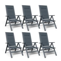 JUMMICO Garden Chair Folding Recliner, 7-Position Adjustable Backrest Aluminium Outdoor Chair, 180kg Load Capacity Extended Backrest, with Padded Cushion, Headrest, Lumbar Support, for Garden, Camping