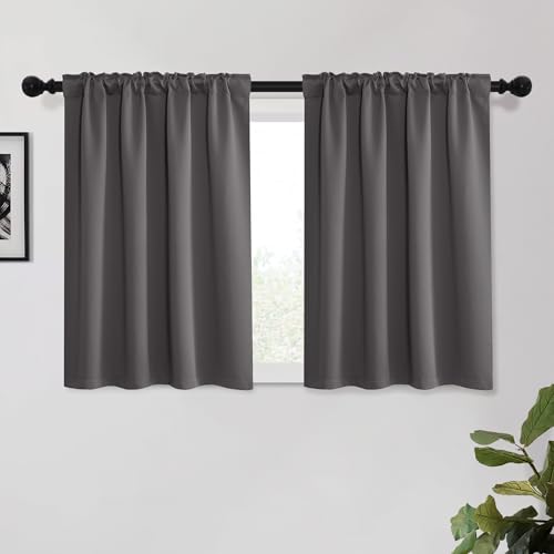 KGORGE Gray Short Blackout Curtains 45 inch Length, Privacy Thermal Insulated Curtains Noise Reducing Window Drapes for Living Room Kitchen, Back Tab Rod Pocket, W52 x L45 inches, Grey, 2 Panels