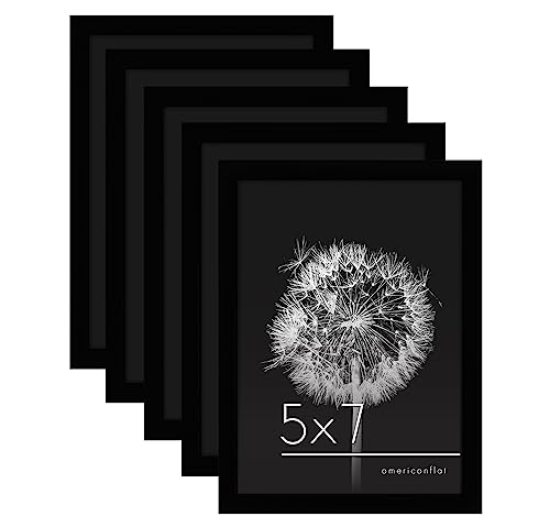 Americanflat 5x7 Picture Frame Set of 5 in Black - Picture Frames Collage Wall Decor with Plexiglass Cover, Hanging Hardware, and Easel - Gallery Wall Frame Set for Wall or Tabletop Display